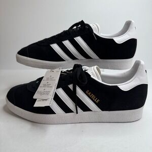 Adidas Gazelle Mens 10.5 Black White Suede Low Top Sneakers BB5476 NEW